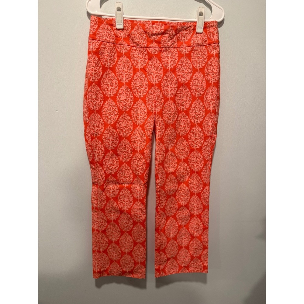 J.McLaughlin Orange White Leaf Print Cropped Pants Stretchy Preppy Women 8